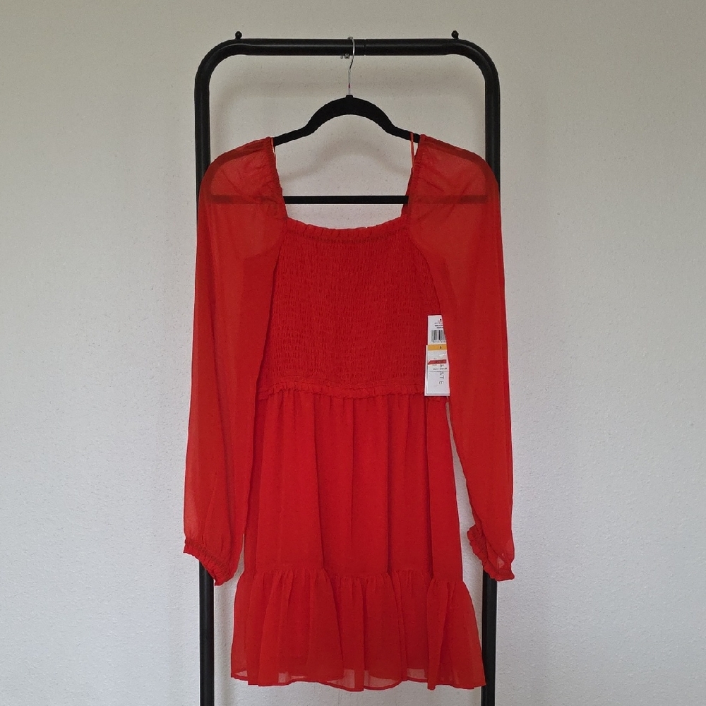 1. State Red Mini Dress with Long Sheer Sleeves